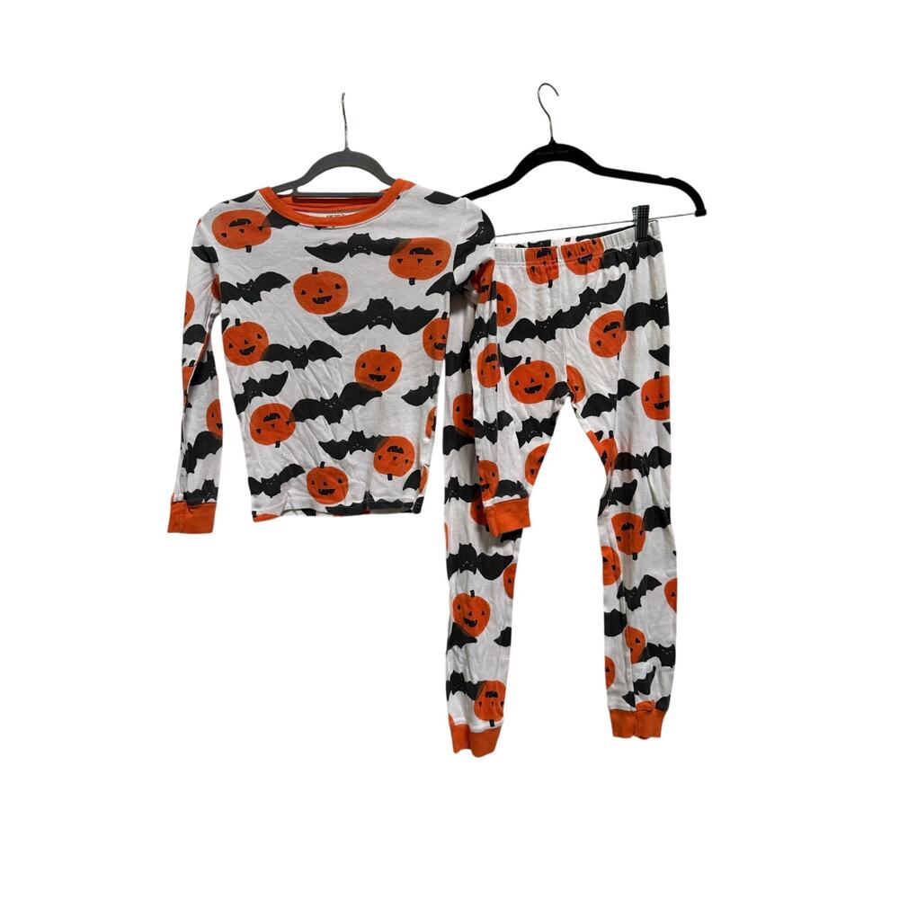 Carter's Halloween 2 Piece Set Pajamas Youth Size 2 White Pumpkin Bats